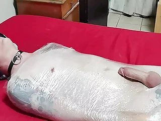 Bit of all right Wraps Her Slave In Clingwrap
